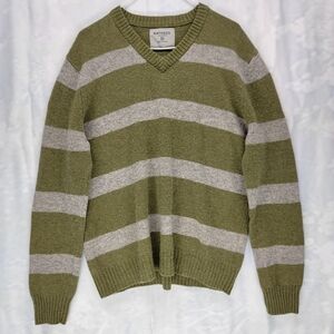 Express V-Neck Sweater Olive Green & Gray Womens XLarge